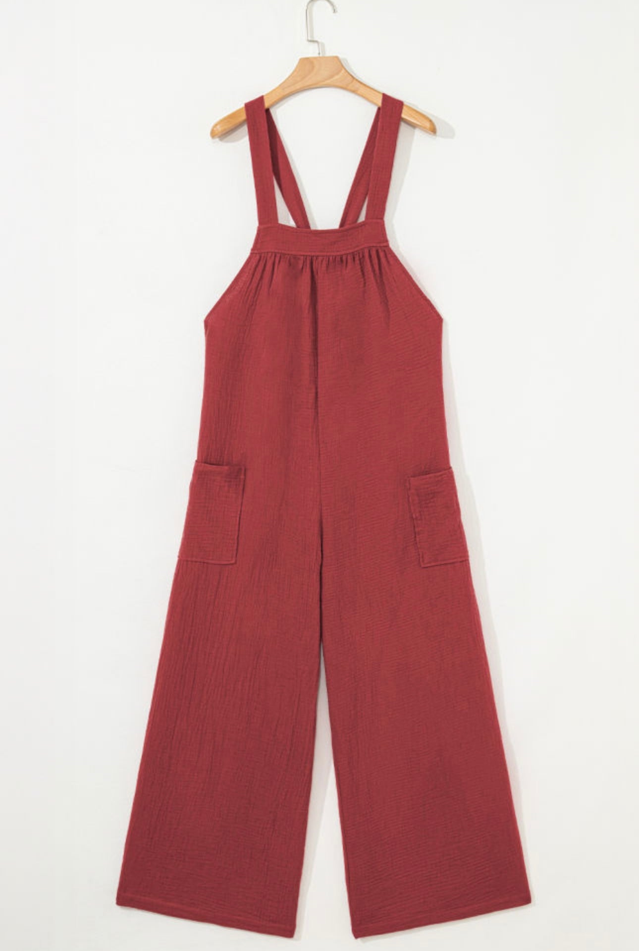 Red Clay Knotted Back Strap Cotton Bib Jumpsuit