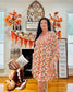 Beige Floral Deep V Neck Smocked Bust Bubble Sleeve Babydoll Dress