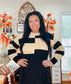 Black Stripe Two in One Knitted Top High Waist Splicing Hem Sweater Dress
