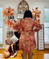 Brown Vintage Floral Print Shirt Style Half Button Long Sleeve Ruffle Mini Dress