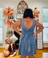Myosotis Square Neck Bowknot A-line Sleeveless Denim Dress
