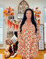 Beige Floral Deep V Neck Smocked Bust Bubble Sleeve Babydoll Dress