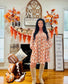 Beige Floral Deep V Neck Smocked Bust Bubble Sleeve Babydoll Dress