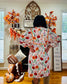 Beige Floral Print 3/4 Puff Sleeve Ricrac Trim Dress