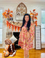 Brown Vintage Floral Print Shirt Style Half Button Long Sleeve Ruffle Mini Dress