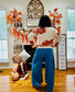 Beige Bold Flower Pattern Wide Sleeve Baggy Sweater