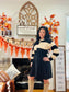 Black Stripe Two in One Knitted Top High Waist Splicing Hem Sweater Dress