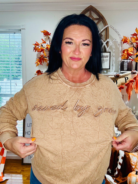 DUNE saved by grace Letter Embroidery Mineral Wash Loose Sweatshirt